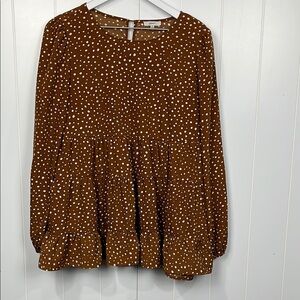 Jodifl Womens Tunic Dress S Chocolate Brown White Pullover Polka Dots Ruffles